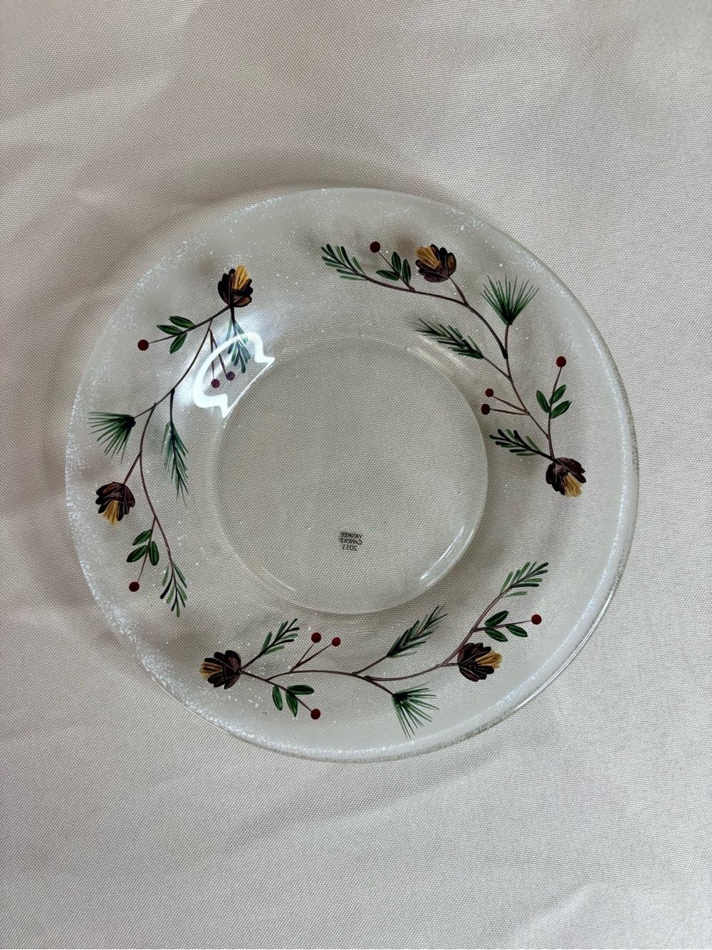 Yankee Candle 2011 Holiday Pinecone Berry Glass Candle Plate Tray 7" Vintage